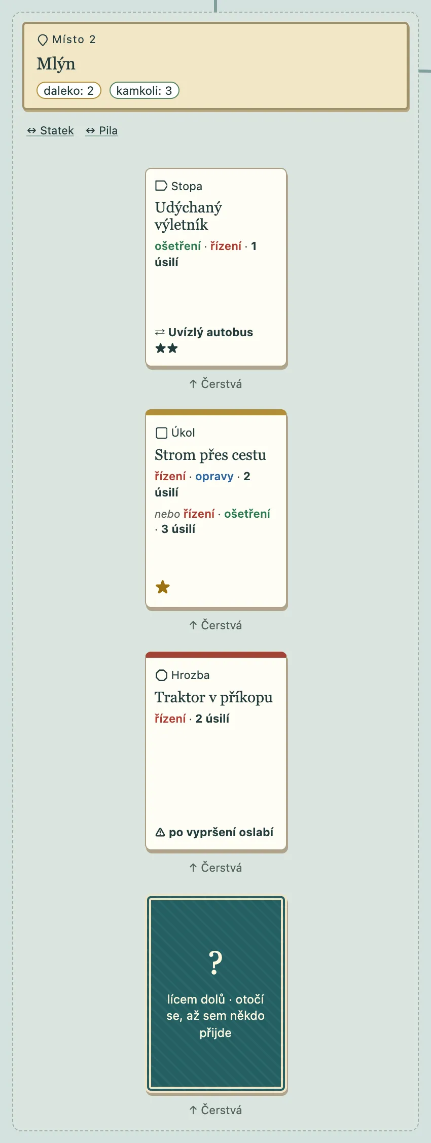Karta lícem dolů na mapě