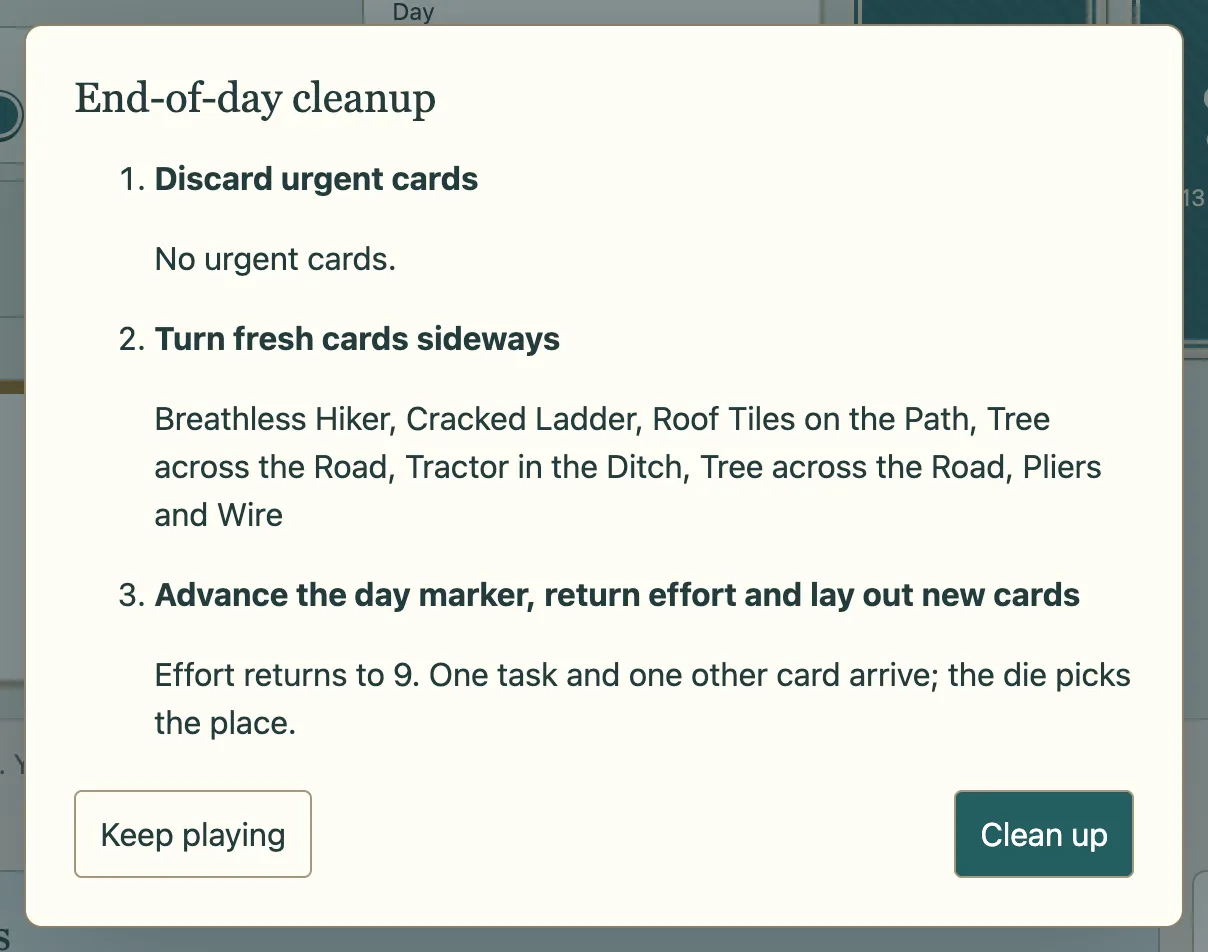The end-of-day cleanup dialog