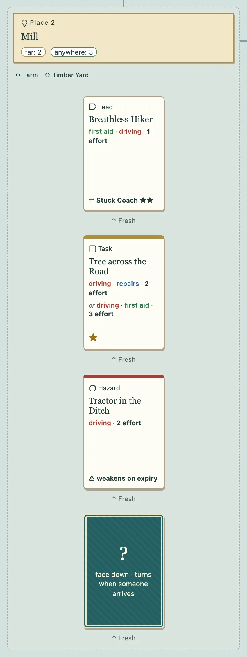 A face-down card on the map